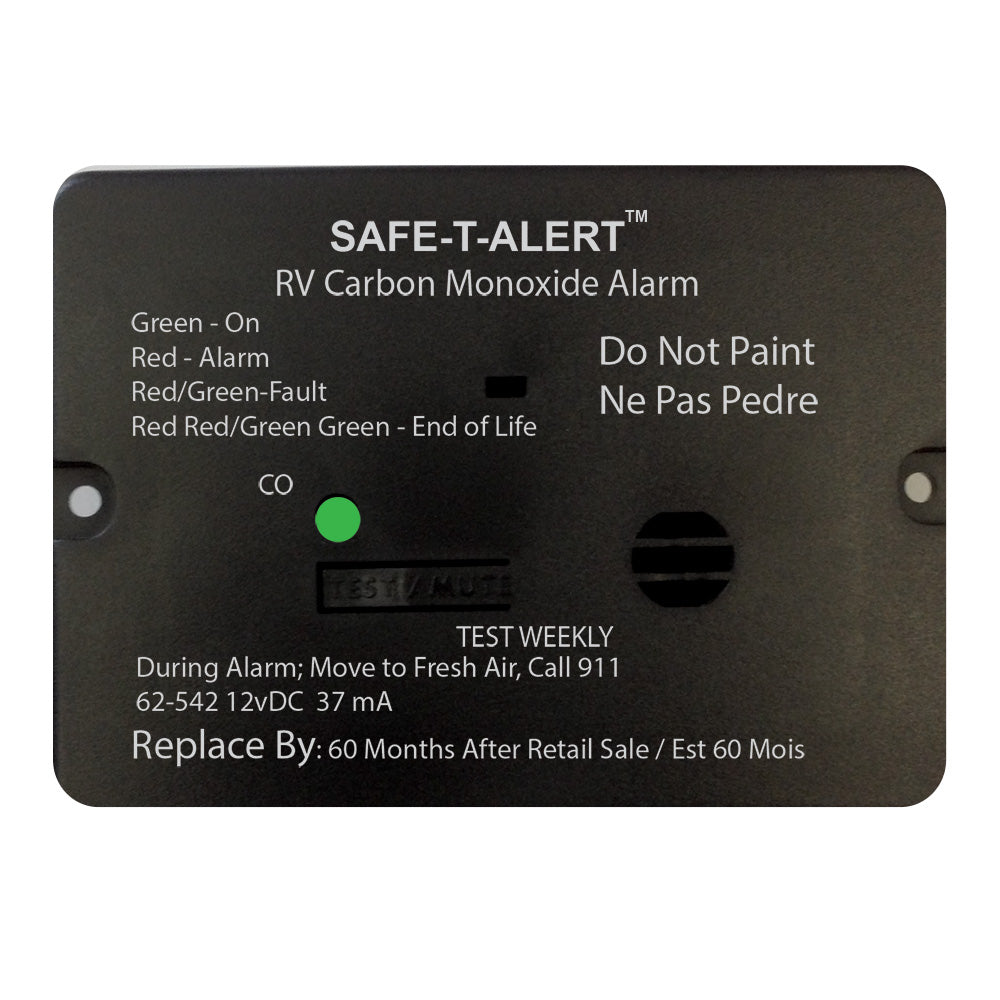 SafeTAlert 62 Series Carbon Monoxide Alarm 12V RV Flush Mount Black 62542BL
