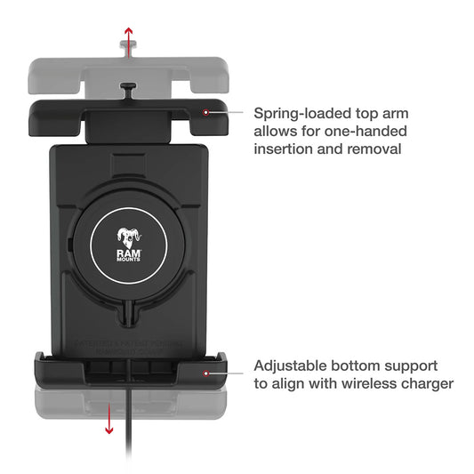 Ram Mount RAM QuickGrip Pro XL wBall Qi2 15W Wireless Charger RAMHOLPD7BW2MU