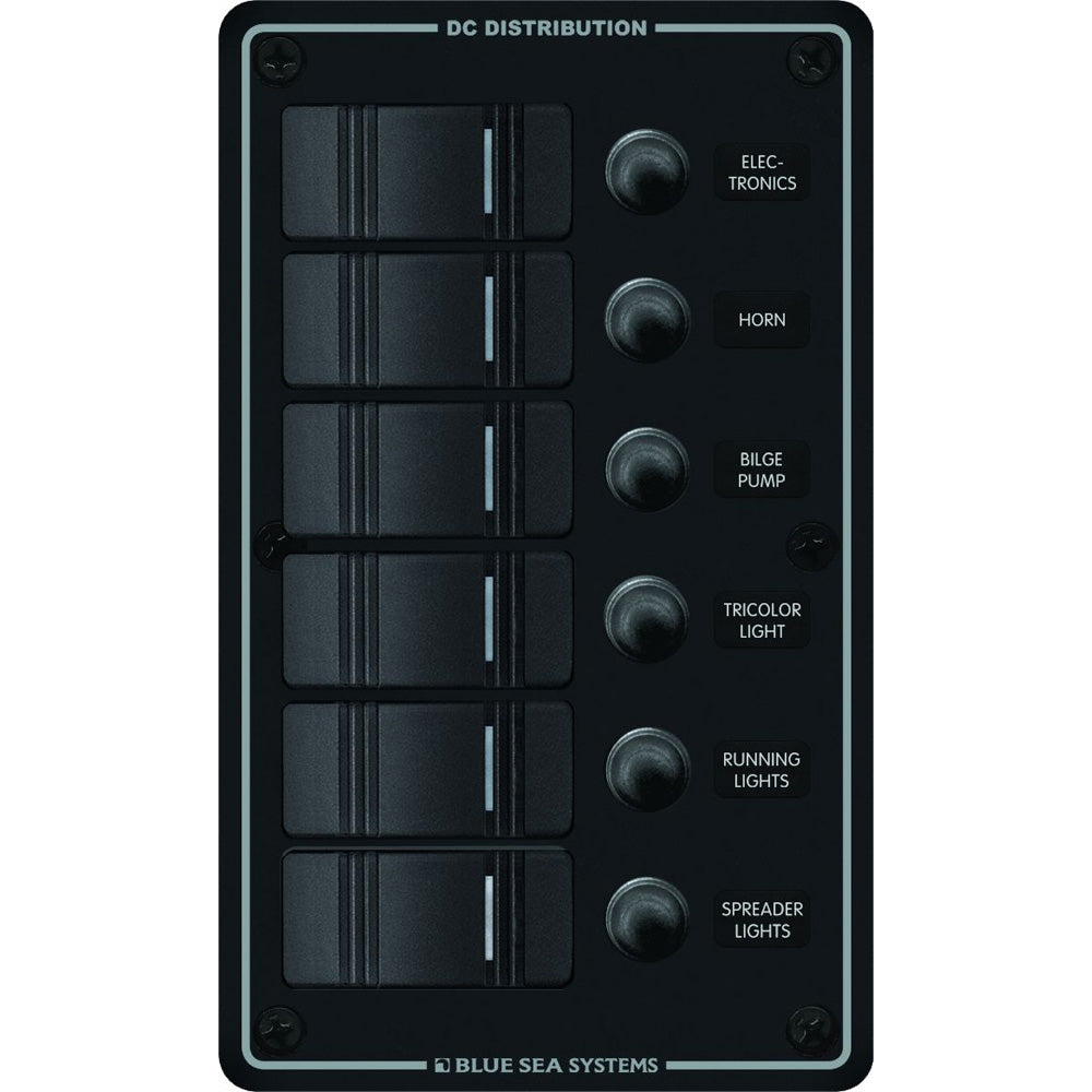 Blue Sea 8373 Water Resistant 6 Position Black Vertical Mount Panel 8373