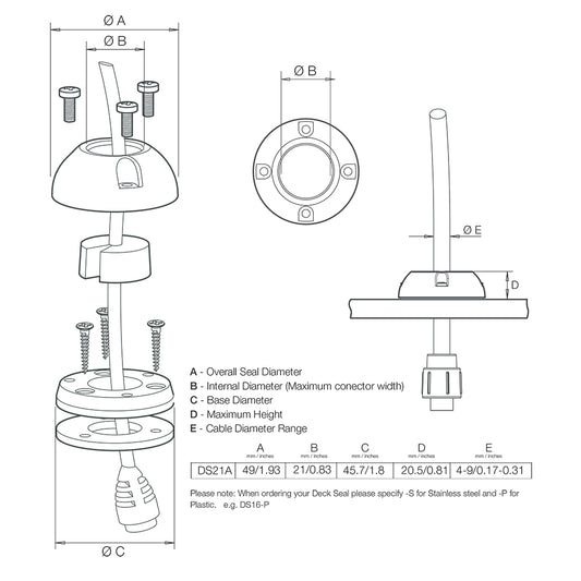 Scanstrut DS21AS Vertical Cable Seal Stainless Steel DS21AS