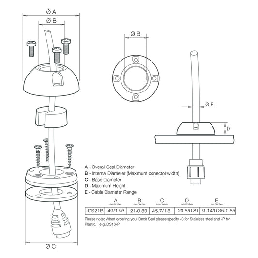 Scanstrut DS21BS Vertical Cable Seal Stainless Steel DS21BS
