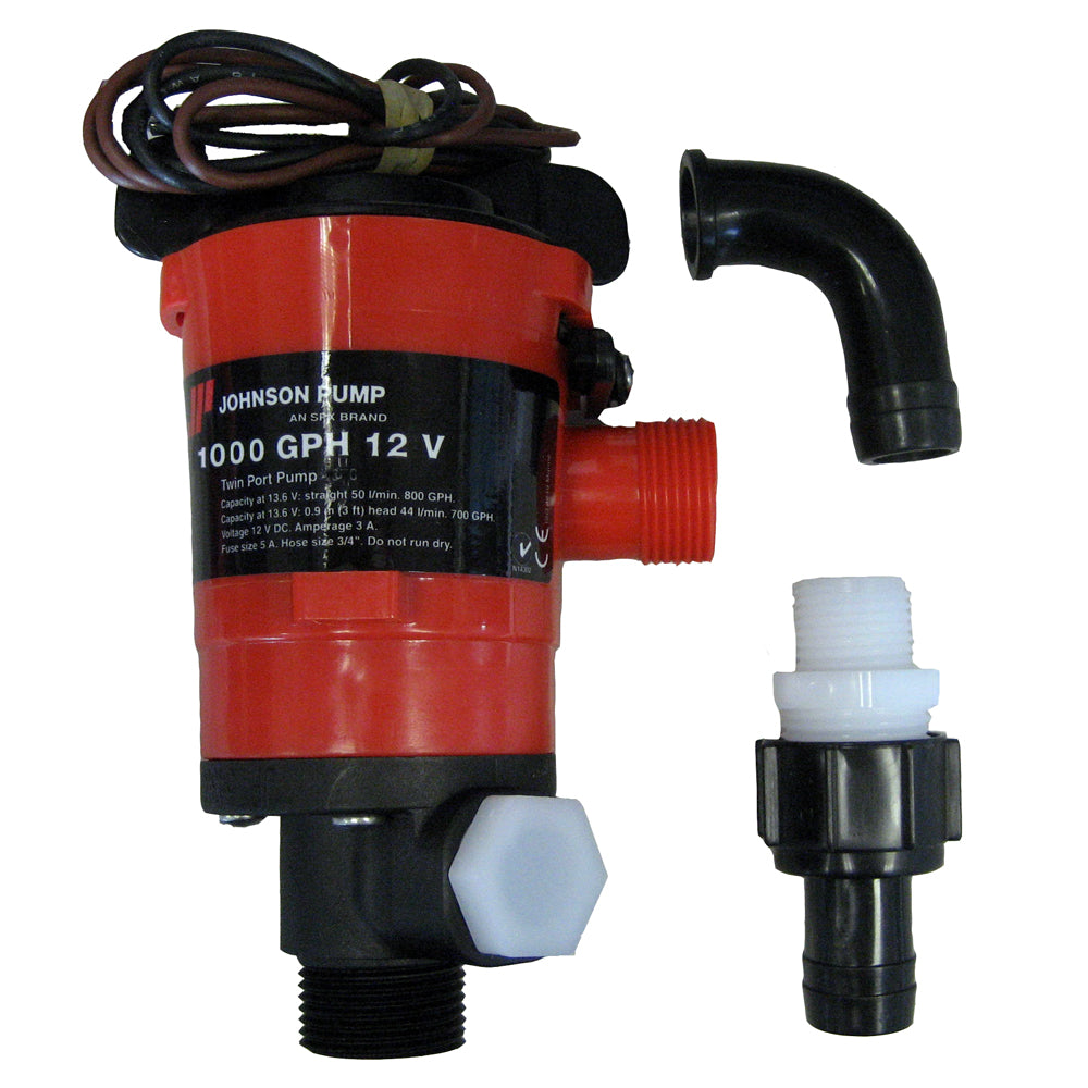 Johnson Pump Twin Port 1000 GPH Livewell Aerating Pump 12V 48903