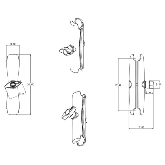 RAM Mount Long Double Socket Arm f225 Ball Bases RAMD201UE