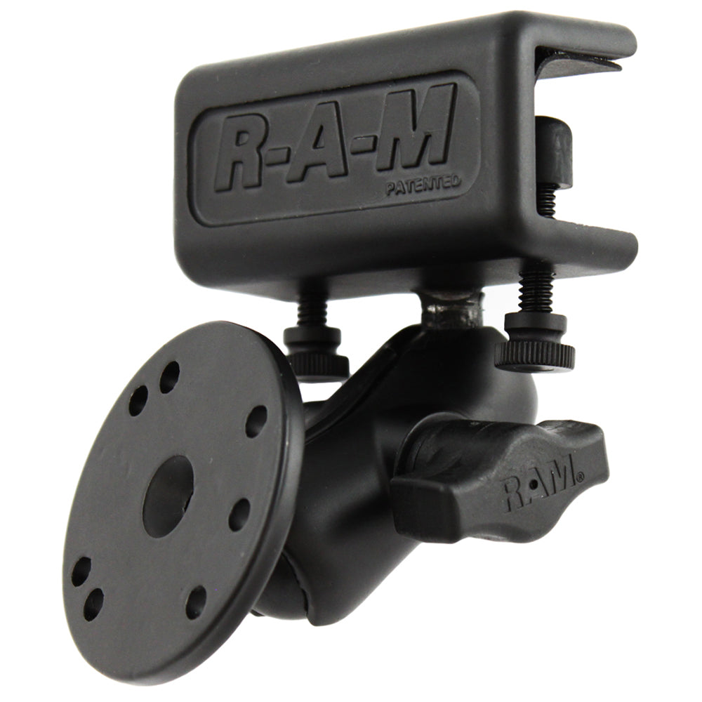 RAM Mount Glare Shield Clamp Mount wShort Double Socket Arm Round Base Adapter wAMPs Hole Pattern RAMB177202U