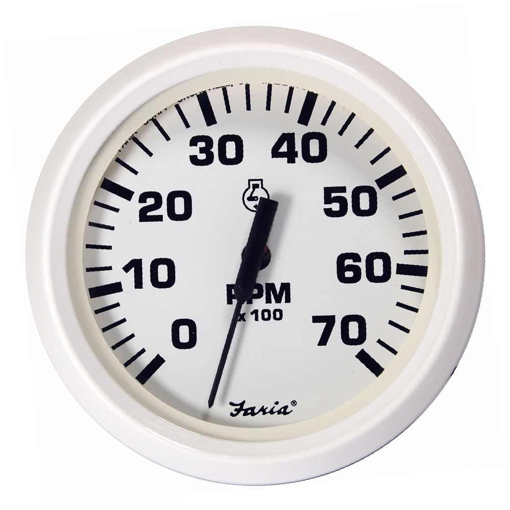 Faria Dress White 4 Tachometer 7000 RPM Gas All Outboards 33104