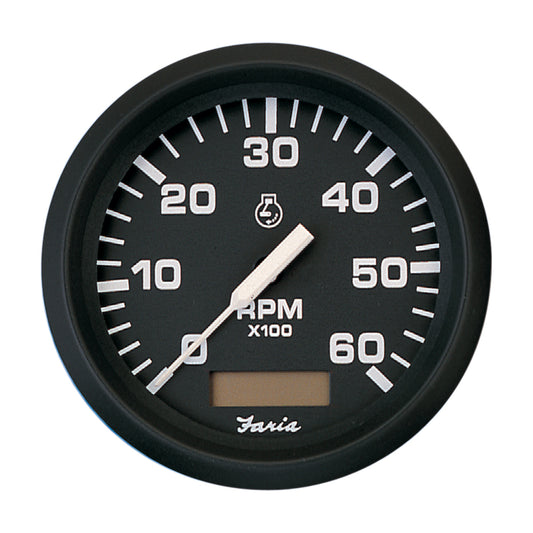 Faria Euro Black 4 Tachometer wHourmeter  6000 RPM Gas  Inboard 32832
