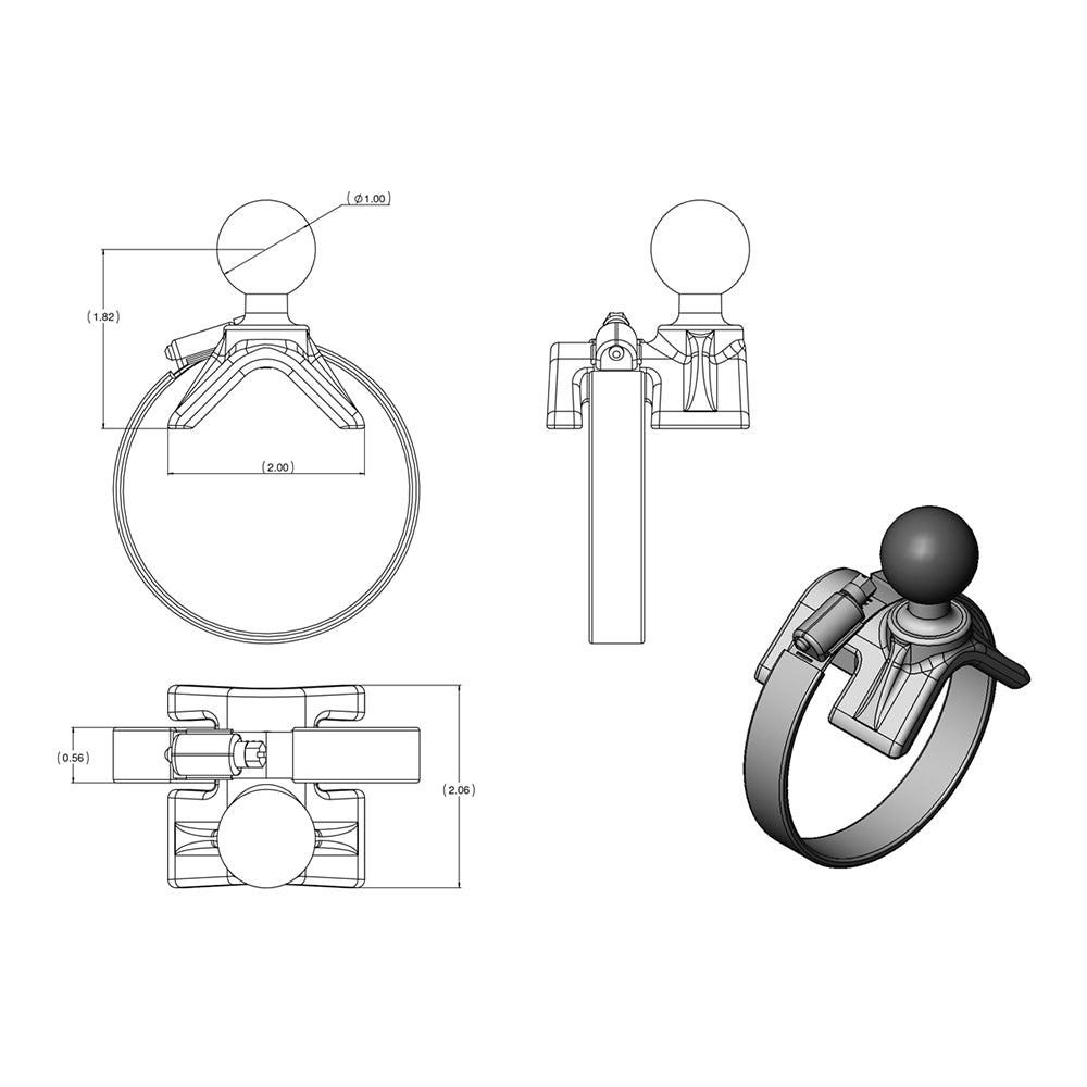 RAM Mount Strap Mount wLong Arm Round Base RAMB108C
