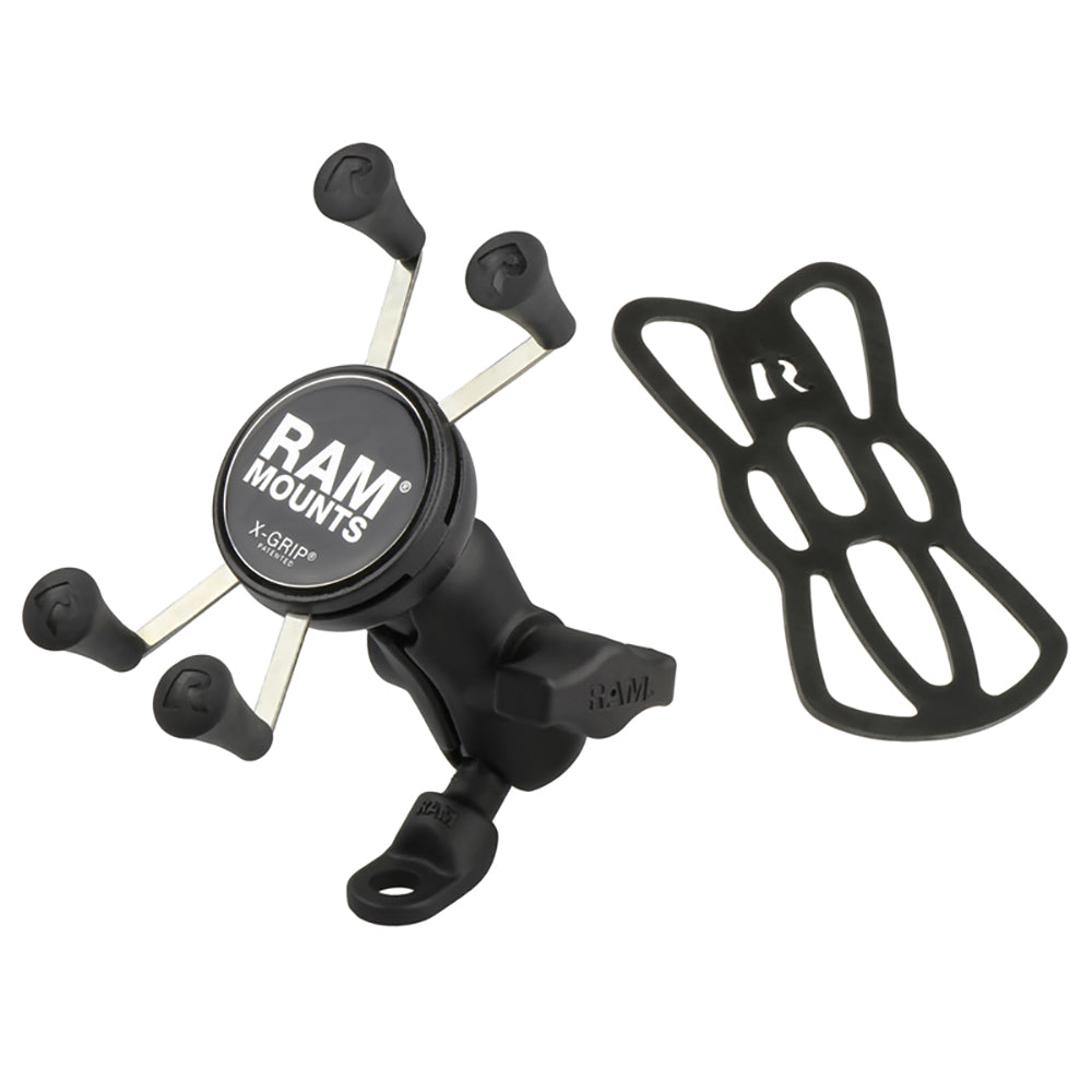RAM Mount 9mm Angled Base Motorcycle Mount wShort Double Socket Arm Universal XGrip CelliPhone Cradle RAMB272AUN7
