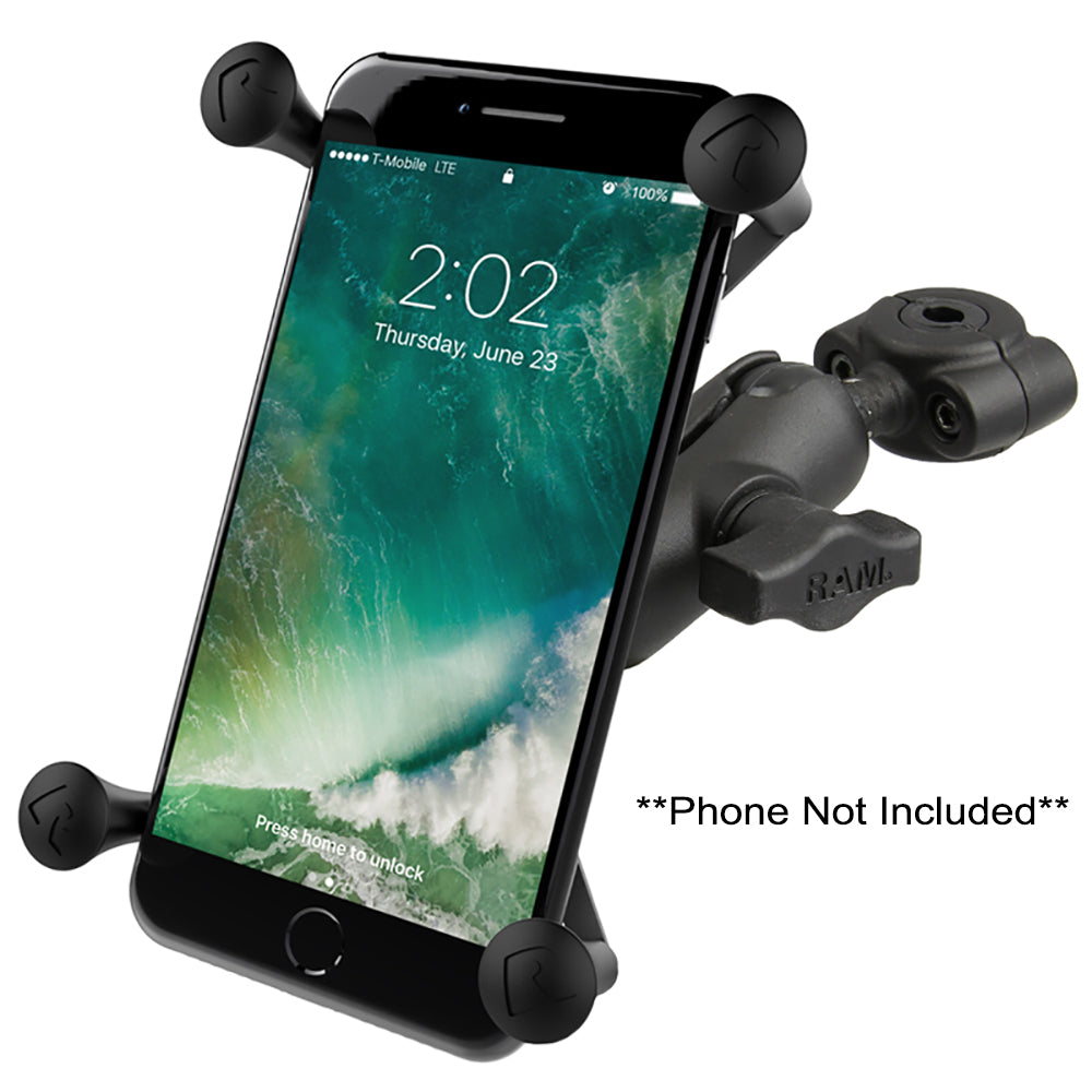 RAM Mount RAM Torque 38 58 Diameter Mini Rail Base with 1 Ball Short Arm and XGrip for Larger Phones RAMB4083762AUN10