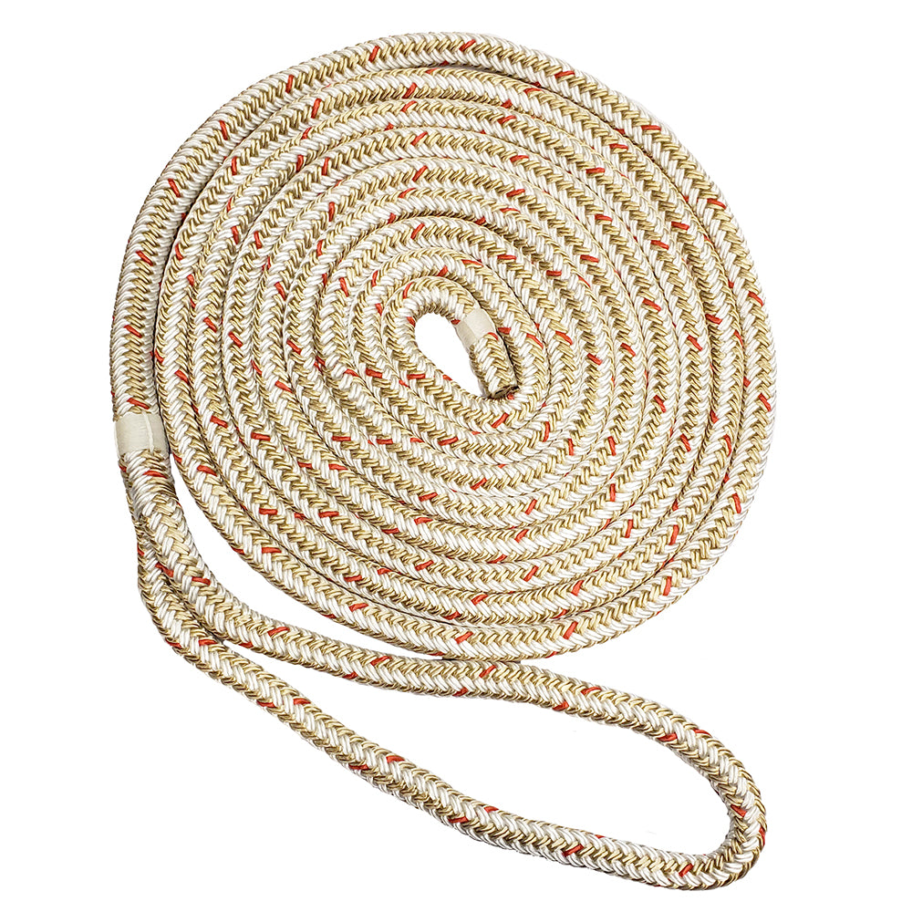 New England Ropes 38 Double Braid Dock Line WhiteGold wTracer 25 C50591200025