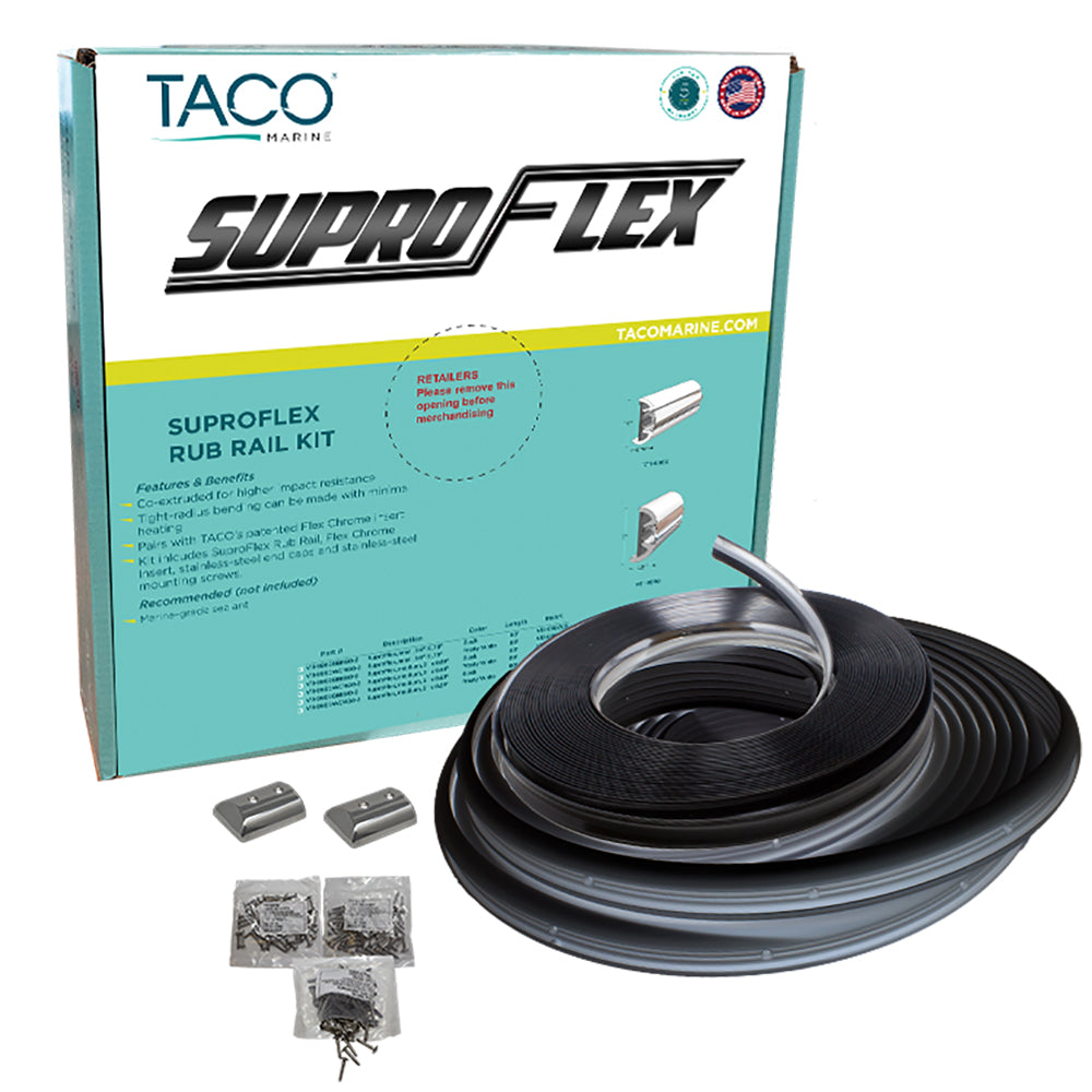 TACO SuproFlex Rub Rail Kit Black wFlex Chrome Insert 2H x 12W x 80L V119990BBK802