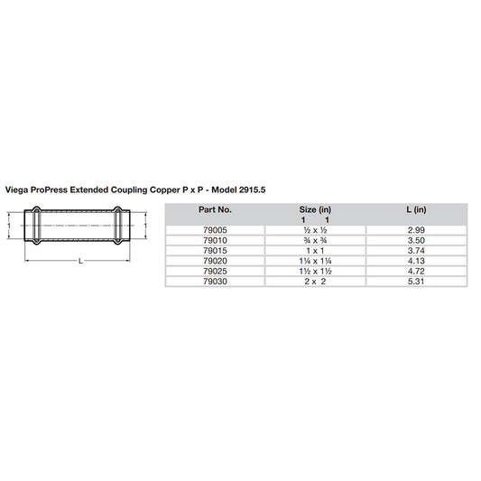 Viega ProPress 114 Extended Coupling wo Stop Double Press Connection Smart Connect Technology 79020
