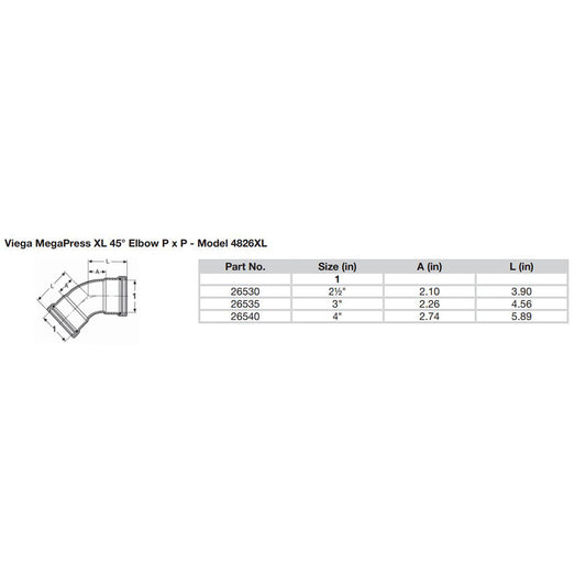 Viega MegaPress 212 45 Carbon Steel Elbow wFKM Double Press Connection Smart Connect Technology 26530