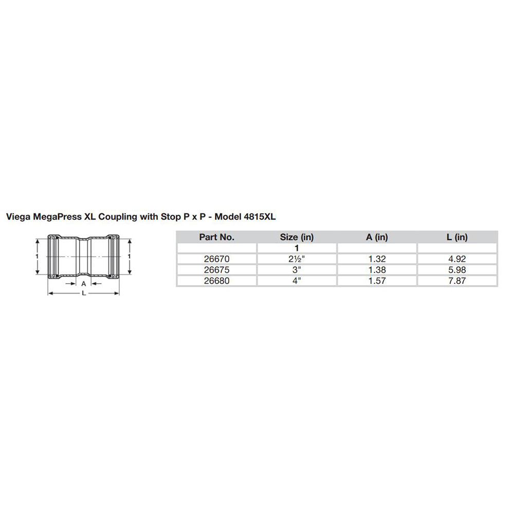 Viega MegaPress 4 Carbon Steel Coupling wStop wFMK Double Press Connection Smart Connect Technology 26680