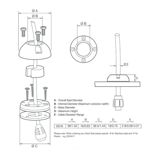 Scanstrut DS16S Vertical Cable Seal  Stainless Steel DS16S