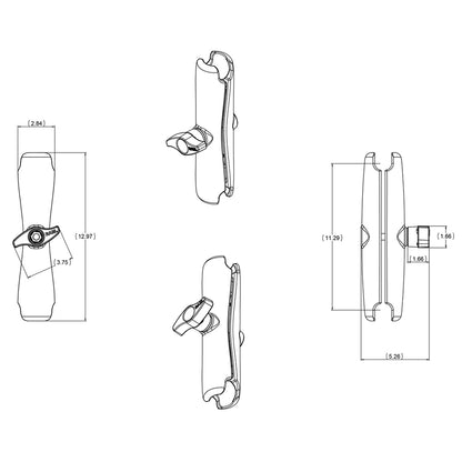 RAM Mount Long Double Socket Arm f225 Ball Bases RAMD201UE