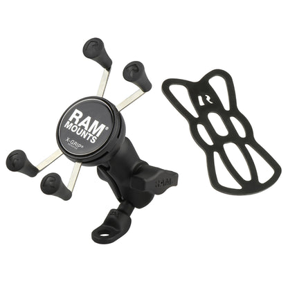 RAM Mount 9mm Angled Base Motorcycle Mount wShort Double Socket Arm  Universal XGrip CelliPhone Cradle RAMB272AUN7