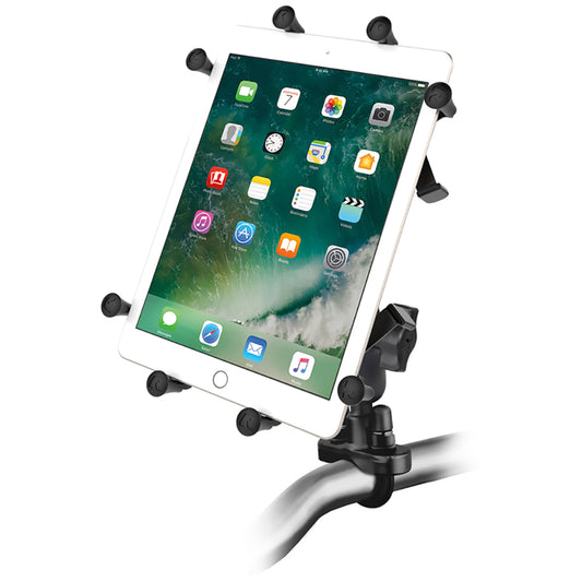 RAM Mount Handlebar Rail Mount wZinc Coated UBolt Base  Universal XGrip Cradle for 10 Large Tablets RAMB149ZUN9U