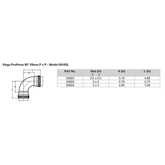 Viega ProPress 212  90 Copper Elbow  Double Press Connection  Smart Connect Technology 20623