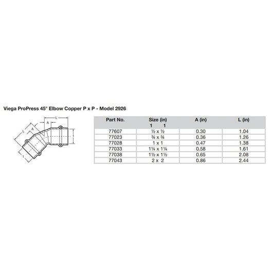 Viega ProPress 2 45 Copper Elbow Double Press Connection Smart Connect Technology 77043