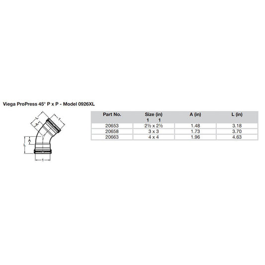 Viega ProPress 212 45 Copper Elbow Double Press Connection Smart Connect Technology 20653