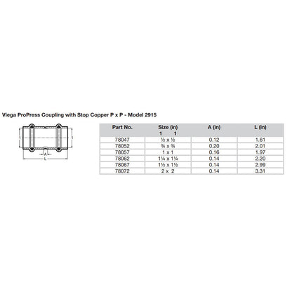 Viega ProPress 12 Copper Coupling wStop  Double Press Connection  Smart Connect Technology 78047