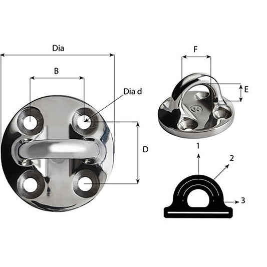 Wichard Round Pad Eye  57mm Diameter 214  Fixed 6635